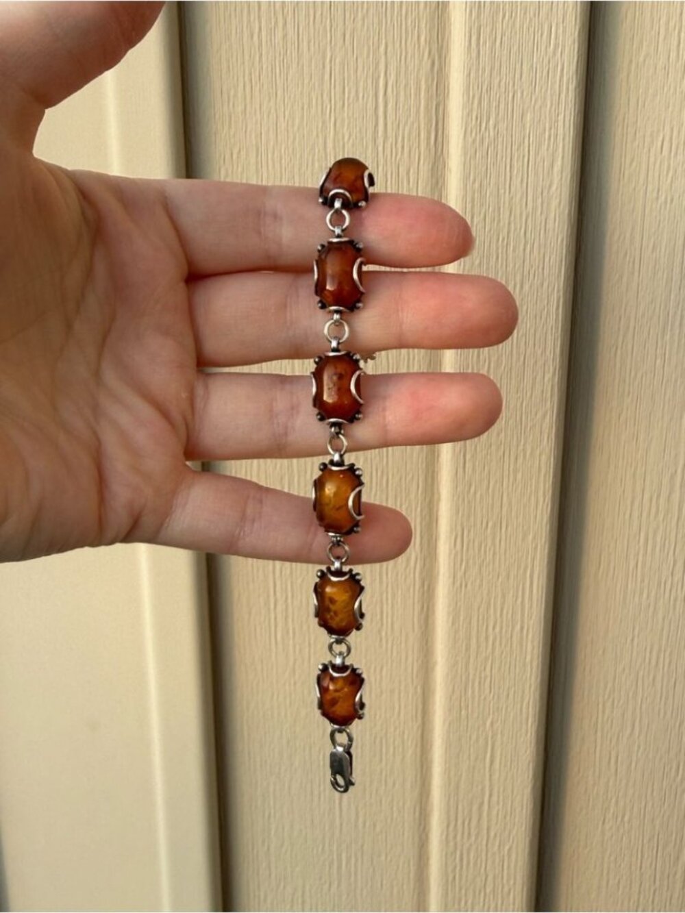 Sterling Silver 925 Amber Link Bracelet 7 inches Beautiful